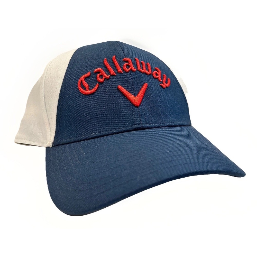 Callaway Hat Men's Adjustable Navy Brim White Panel Red Logo Golf Snapback Hat - Picture 4 of 11